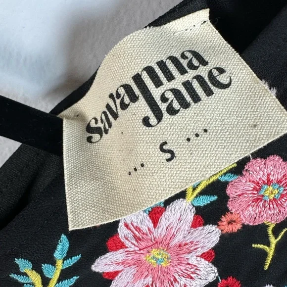Savanna Jane Black Dress with Pink and Red Floral Embroidery Boho Midi - Picture 3 of 7